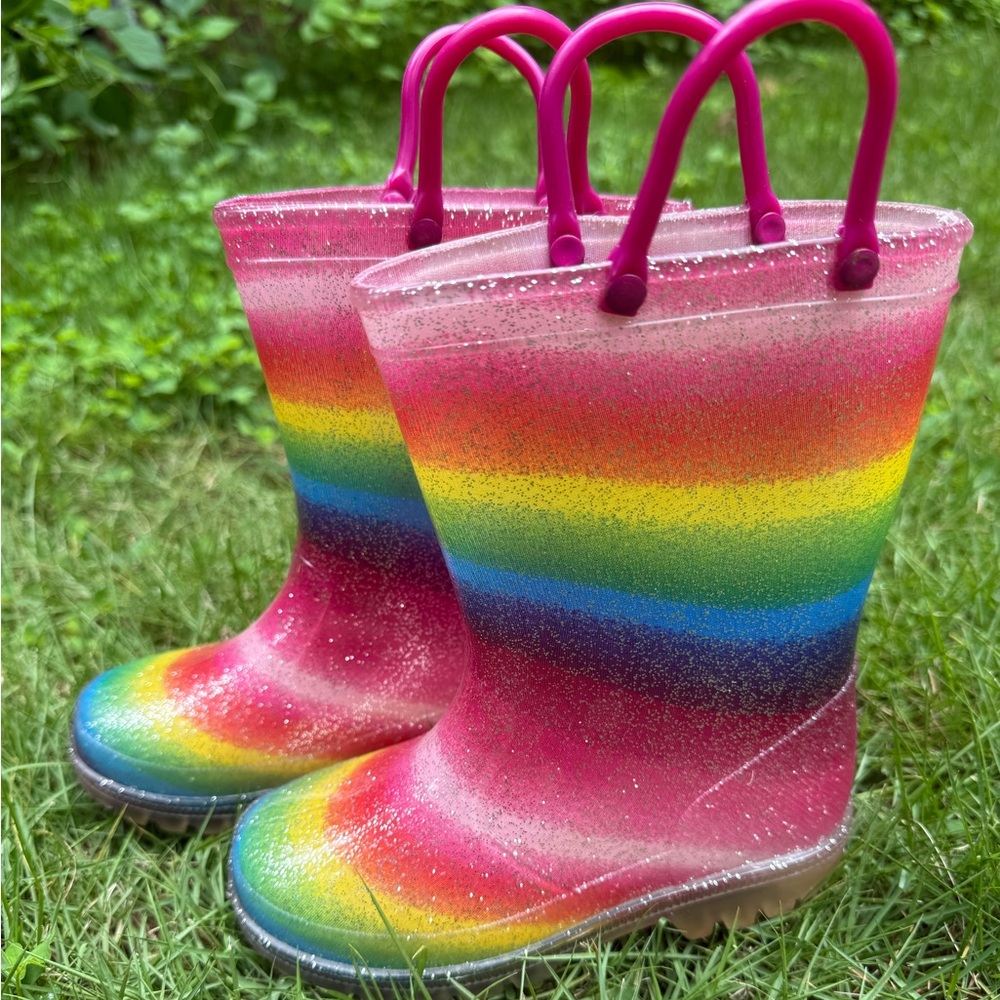 Rainbow Glitter Kids Rain Boots